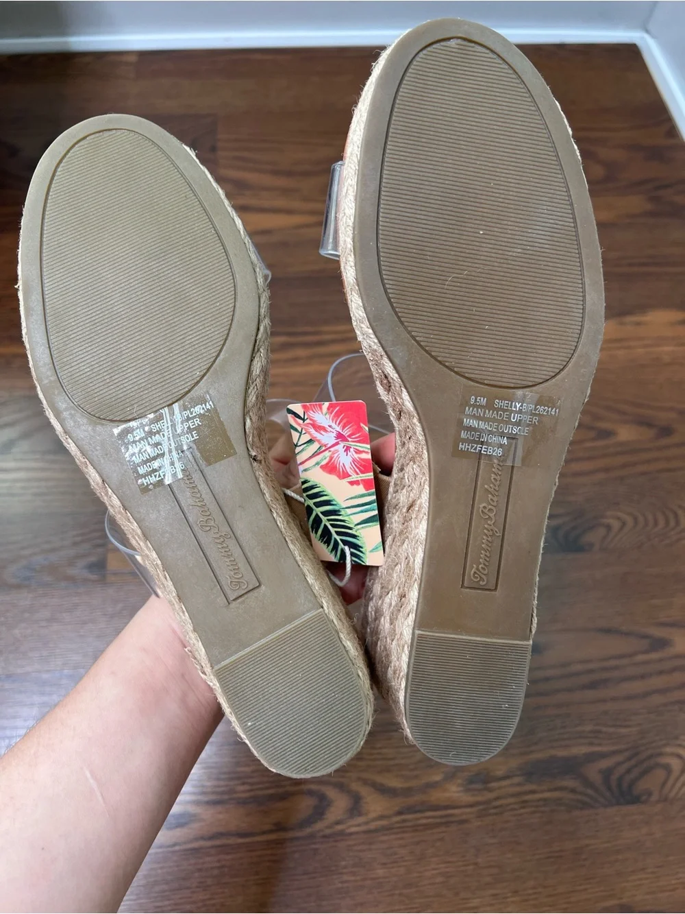 Tommy Bahama jute-wrapped Wedge Sandals with clear transparent straps size 9.5